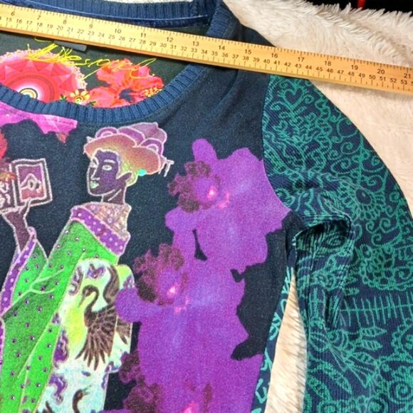 Desigual Vintage Y2k Floral Japan Jumper Sweater/Knit. ArtWear. Woman L Fit Smal - Picture 14 of 16